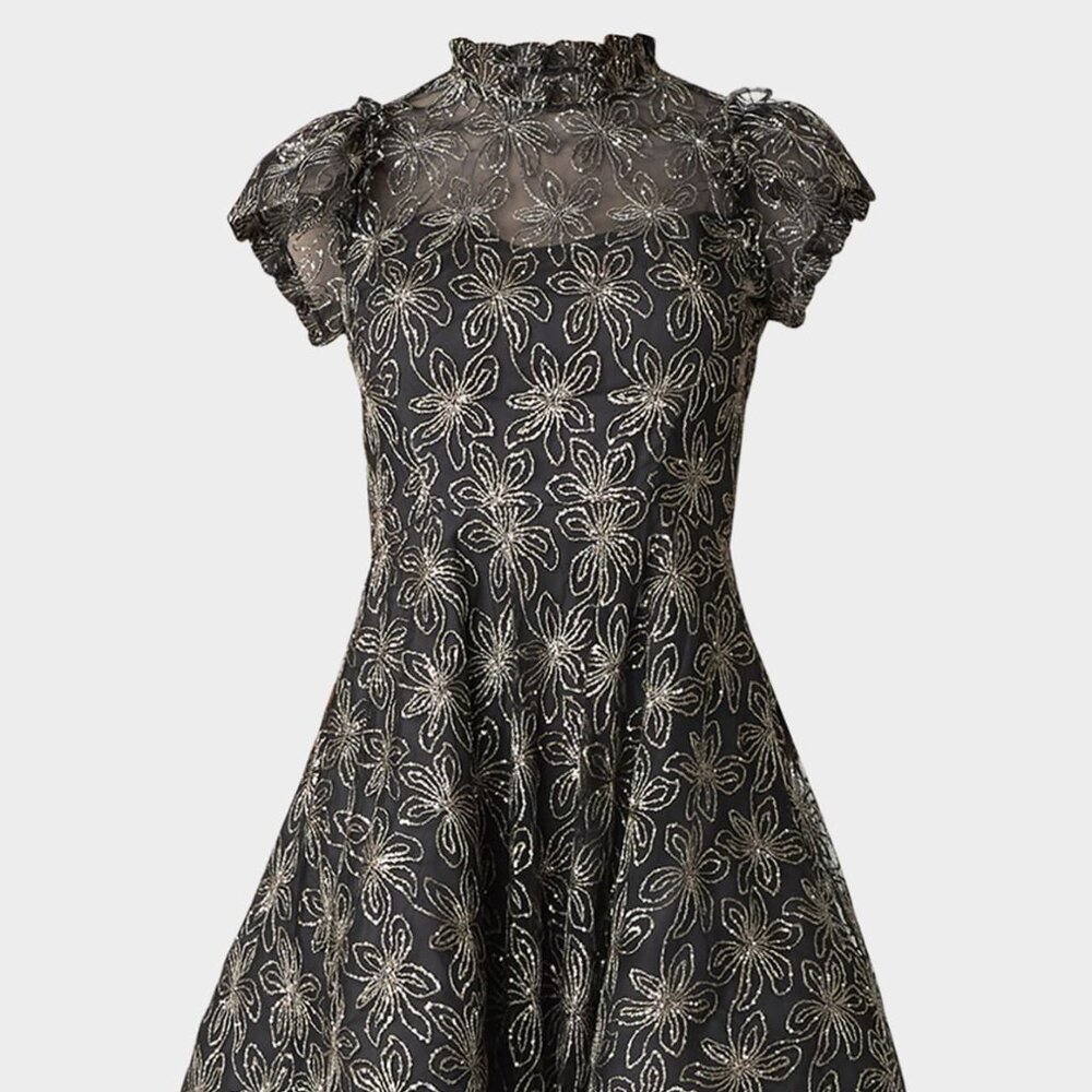 NWT Womens SHOSHANNA Midnight Everlie Sequin Floral Embroidered Dress Jet Size 2